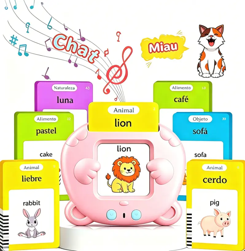 Pink Talking Flash Card Reader - Screen-Free Montessori Toddler Learning Toy with Animal, Food & Nature Flash Cards, Preschool Speech Vocabulary Game for Toddler Learning Activities, Birthdays & Preschool Graduation Gifts for Boys and Girls Ages 1-6