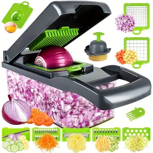 14-in-1 Vegetable Chopper with Container - Heavy-Duty Plastic Food Processor, Compact Design for Fast, Safe, and Easy Cleaning - Chops Vegetables, Fruits, Herbs, Cheese, Meat - Ideal for Home & Professional Kitchens