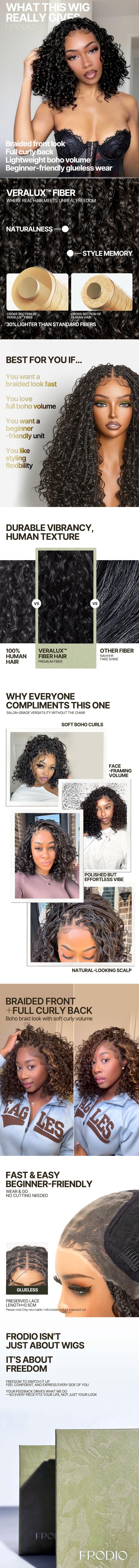 [Limited Deal] Frodio Veralux™ 13x6 HD Lace Wig Glueless Wear & Go Boho Braids Water Wave Pre-Cut Lace Wig – Premium Fiber, Beginner Friendly #summervibes