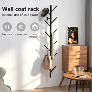 [HUOMAQFAN] Vertical Wall Mount Metal Hook Coat Rack - Modern Floating Home Organizer for Entryway, Bedroom, Holds Coats, Scarves, Bags, Caps