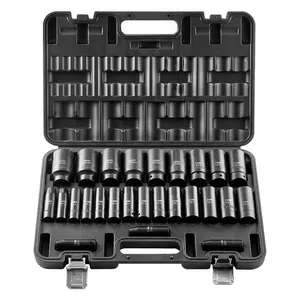 summervibes VEVOR Drive Impact Socket Set 1/2 - 26 Piece Deep Socket Set Metric 11-36 mm, 6 Point CR-V Cr-Mo Alloy Steel for Auto Repair - Easy-to-Read Size Markings, Rugged Sockets Organizer, Storage Case