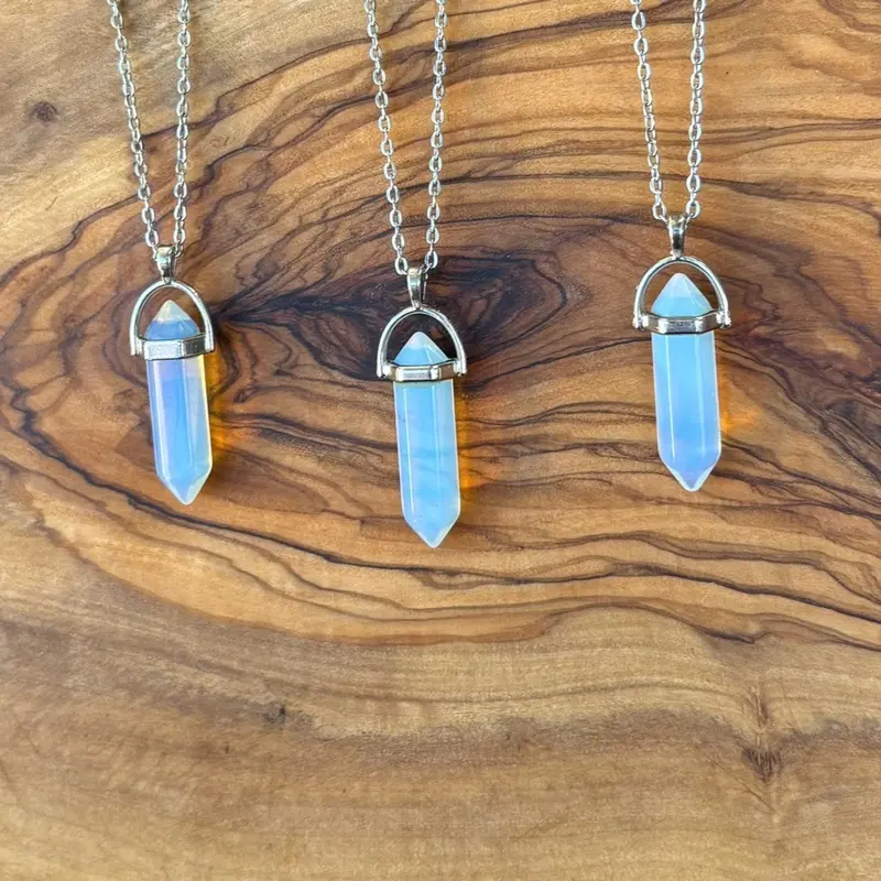 Opal Crystal Point Necklace Silver - Handcrafted Gemstone Pendant with Elegant Chain for Women