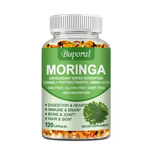 Buporai Moringa Leaf 1000mg  - Antioxidant Superfood Powder- Energy Skin Blood Sugar Immune (120 capsules)