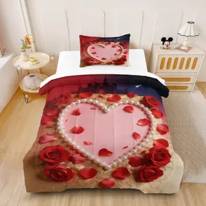 Pearl Heart Rose Quilt Set, Includes 1 Quilt and 1 or 2 Pillowcases Without Pillows, Soft Kids and Adult Bedroom Gift, Quilt Bedding Set