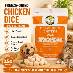 Freeze Dried Chicken Dice Dog & Cat Treats 3.5oz High Protein Peach Pet, High Protein Snacks, Dice Shape