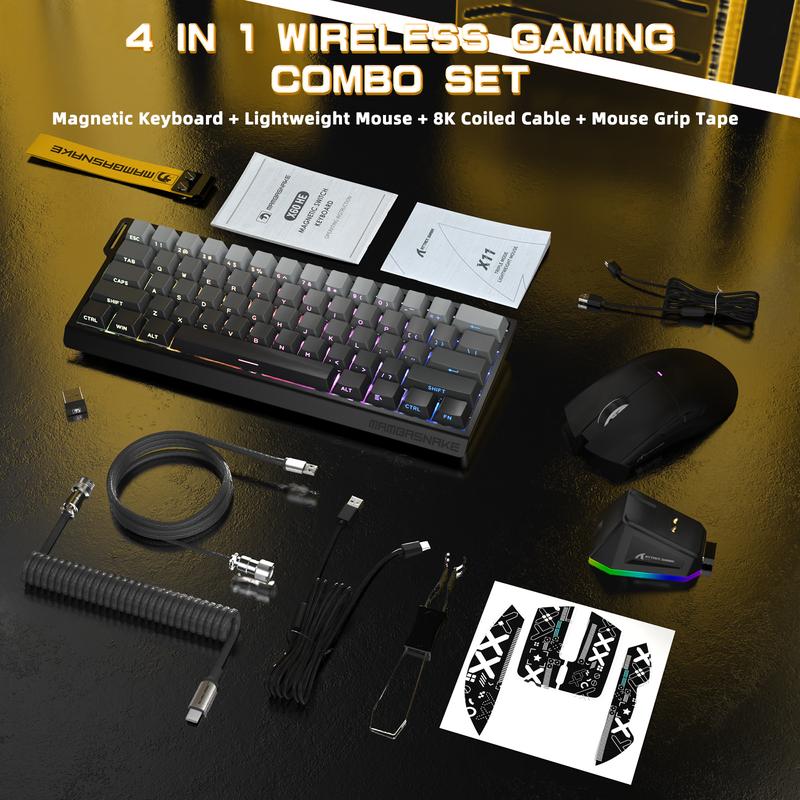 ATTACK SHARK X11&X60HE Mechanical Wireless Gaming Combo,Rapid Trigger Magnetic Switches 8K Keyboard,59g Ultra-Light Mouse with Charging Dock, 22K DPI,PAW3311,RGB Backlit 3-Mode with Coiled Cable