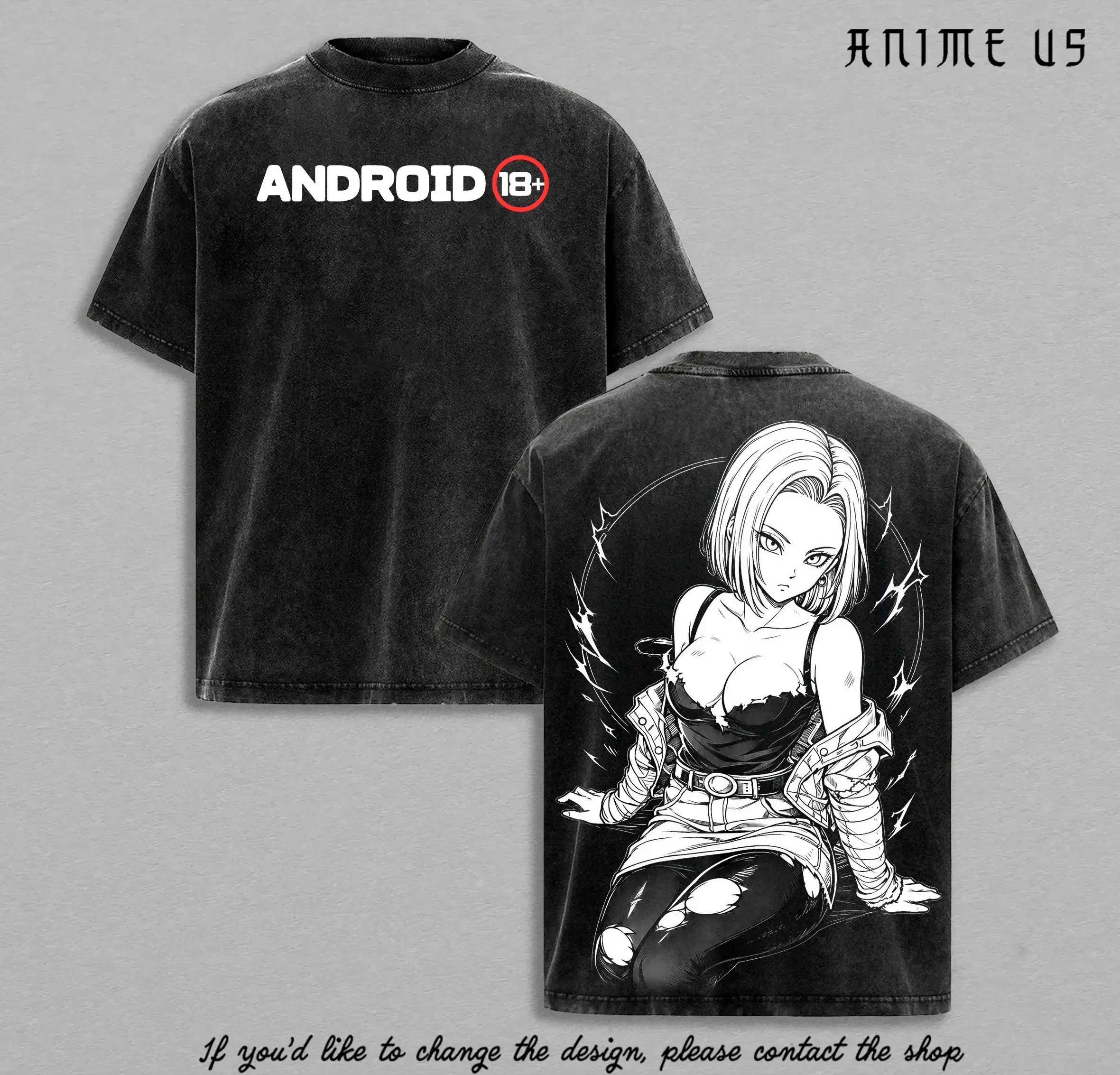 Android 18 DBZ Anime Graphic Tee Vintage Washed Heavy Cotton Oversized Streetwear Shirt for Men Women Japanese Manga Casual Pop Culture Otaku Cosplay Retro Top Premium Quality Everyday Clothing Trending Apparel Best Gift For Fans Cool Aesthetic Merch Top