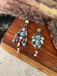 Handmade Sterling Silver Canyon Sunset Collection: Golden Hills Turquoise with White Buffalo and Carnelian Pendant "Signed Nizhoni"