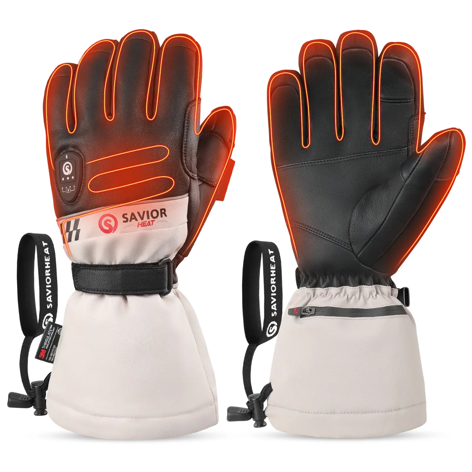 SAVIOR HEAT Unisex Heated Gloves - Female-Fit, Waterproof, Thermal Velvet-Lined, Rechargeable Gloves with Touchscreen-Compatible Touch Screen Fingers, Adjustable Wrist, Anti-Loss Strap and Rechargeable Battery for Skiing & Outdoor Work