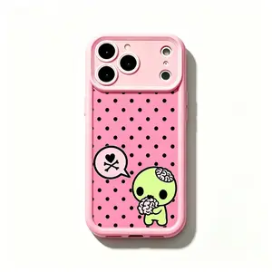 Y2k Kawaii Emo Zombie Phone Case| Pink Black Polka Dot Skull Pattern Protective Cover, Soft Durable TPU Cover with Lens Protection.Compatible with iPhone 11-17 Pro Max & Samsung , Cute stylish aesthetic design, perfect gift ideas for her & him.