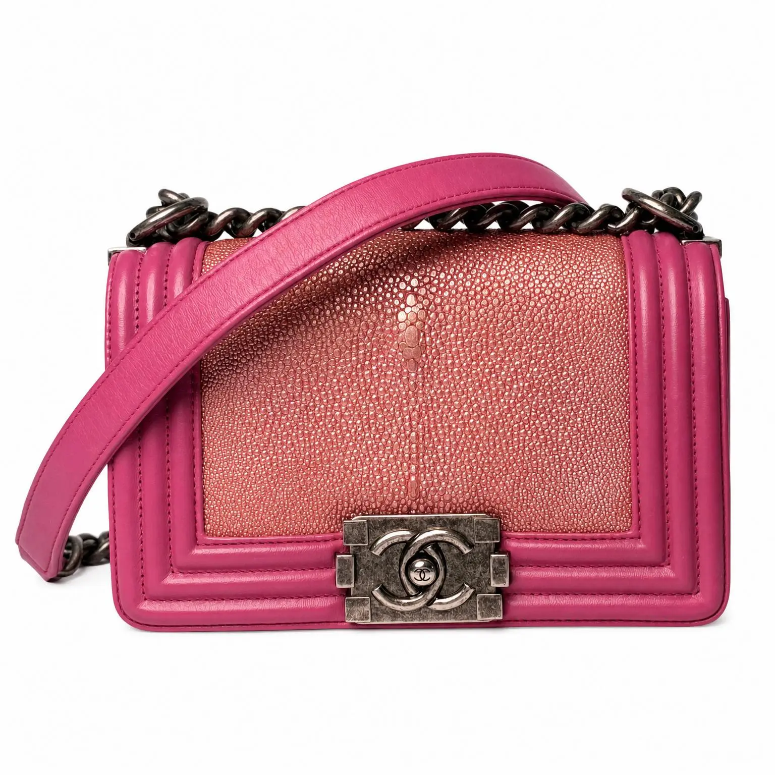 Pre-owned CHANEL X Crossbody Bags Galuchat Stingray Medium Boy Flap Pink 2606220008