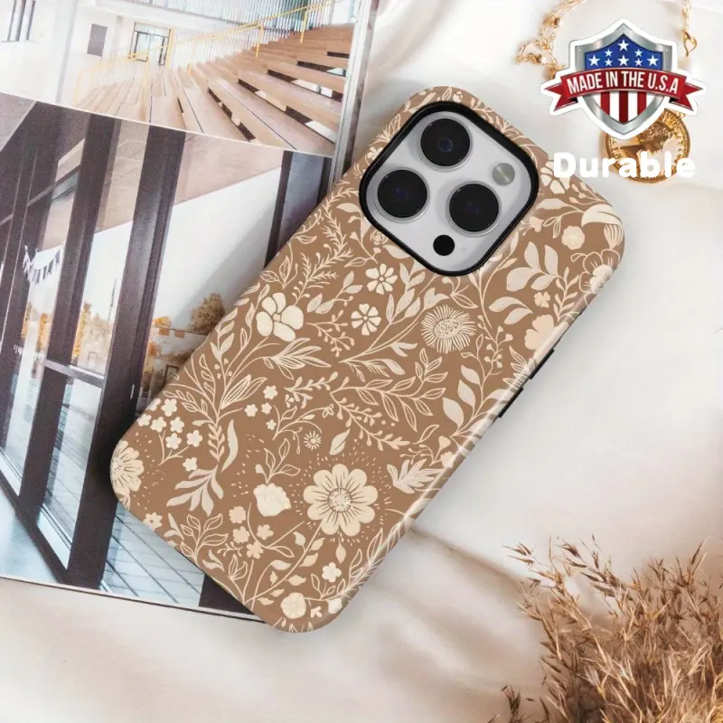 Beige Bohemian Floral Phone Case, Compatible with for iphone 17, 16Pro Max Plus, Phone Protectors for Mobile Phones, Skull Phone Case Women, Novelty Case, Premium Phone Cover, Sturdy Phone Holder, For Iphone Xxyecimal, Women Phone Case Users