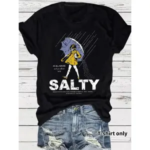 Women's Umbrella  Sality Girl Print Round Neck Tee, Vintage Trendy Casual Lightweight Knit Fitted Short Sleeve Tshirt for Daily Wear, Everyday, Ladies Summer, Top, Womenswear everyday graphic tee  cotton tee shirt everyday graphic tee  cotton tee shirt