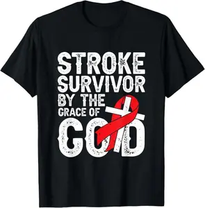 100% Cotton Stroke Survivor by the grace of god - Stroke Survivor T-Shirt