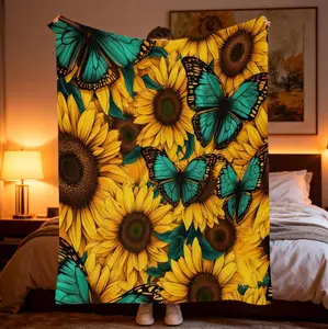 Sunflower & Butterfly Pattern Blanket, Soft Warm Throw Blanket, Lightweight Cozy Blanket, Air-conditioned Room Blanket, Comfy Nap Blanket for Home & Office & Travel ,Valentine's Day,Christmas, Gift for Men Women & Mom