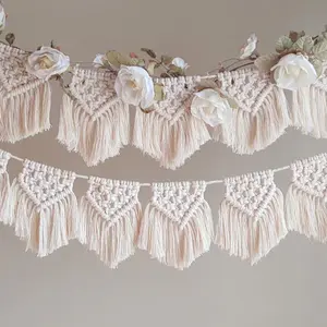 Macrame Wall Hanging with Handmade Fringe Tassels, Bohemian Style Wedding Decor, Perfect Backdrop for Home or Events