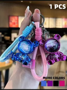 Cartoon Cool Starry Bear Keychain Backpack Pendant, Creative Couple Bag Figurine Key Chain, Unisex Electroplated Car Key Ring, Keychain For Bags