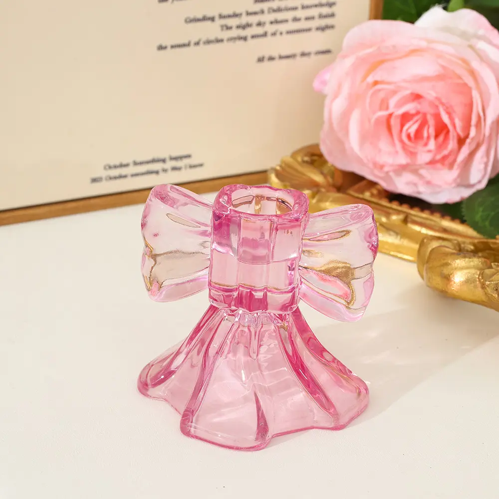 1 piece bow glass candle holder, vintage French style, thickened transparent glass, single-wick candle holder, decorative ornament for home décor, suitable for candlelight dinners, weddings, and parties