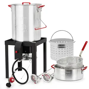 GARVEE 30 Qt Turkey Deep Fryer & 10 Qt Fish Fryer Kit, Aluminum Seafood Crawfish Boiler Pot w/38000 BTU Outdoor Propane Stove Burner Stand for 20 Lb Turkey, Thermometer, Turkey Rack & Lifting Hook