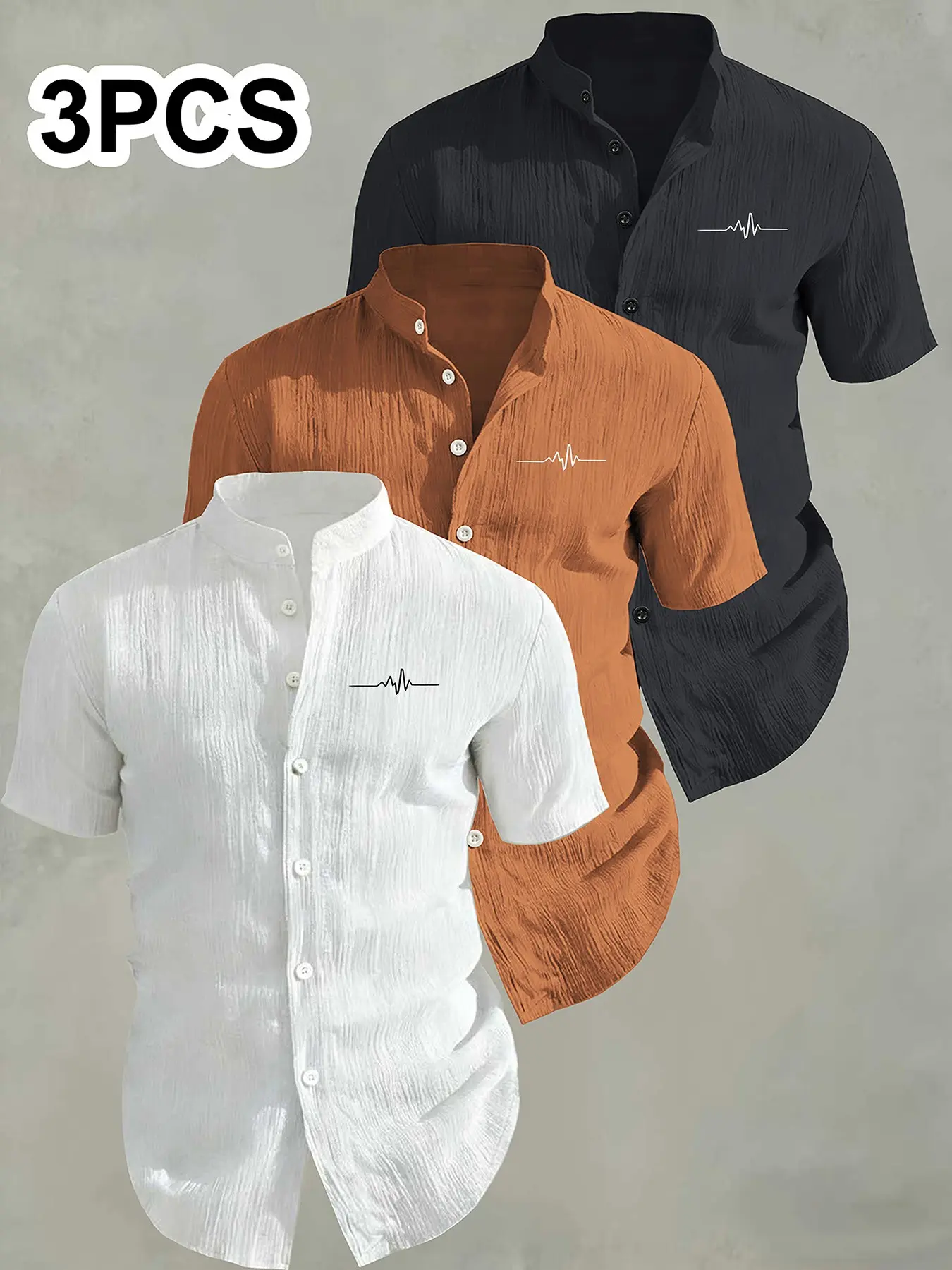 3-Pack Men's Menswear Summer Classic Short Sleeve Top Shirts, Fitted Breathable Fabric Solid Collar Button-Up, Ideal for Beach Pool, Casual Swimwear, Perfect for Summer