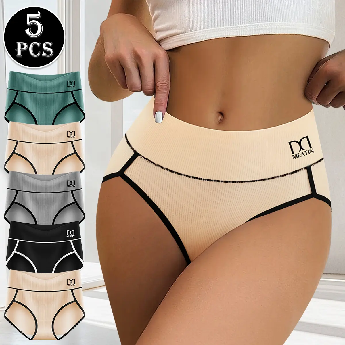 QUASTI 5-Pack Women's Cotton High-Waisted Briefs, Soft Breathable Full-Coverage Tummy Control Underwear, Skin-Friendly Daily Wear for Teens, S-XXL Mix Colors, Brief