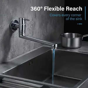 Wall-Mounted Adjustable Faucet, Chrome Plated Stainless Steel, Single Handle Cold Water Design, Easy Installation for Bathroom and Kitchen Sink