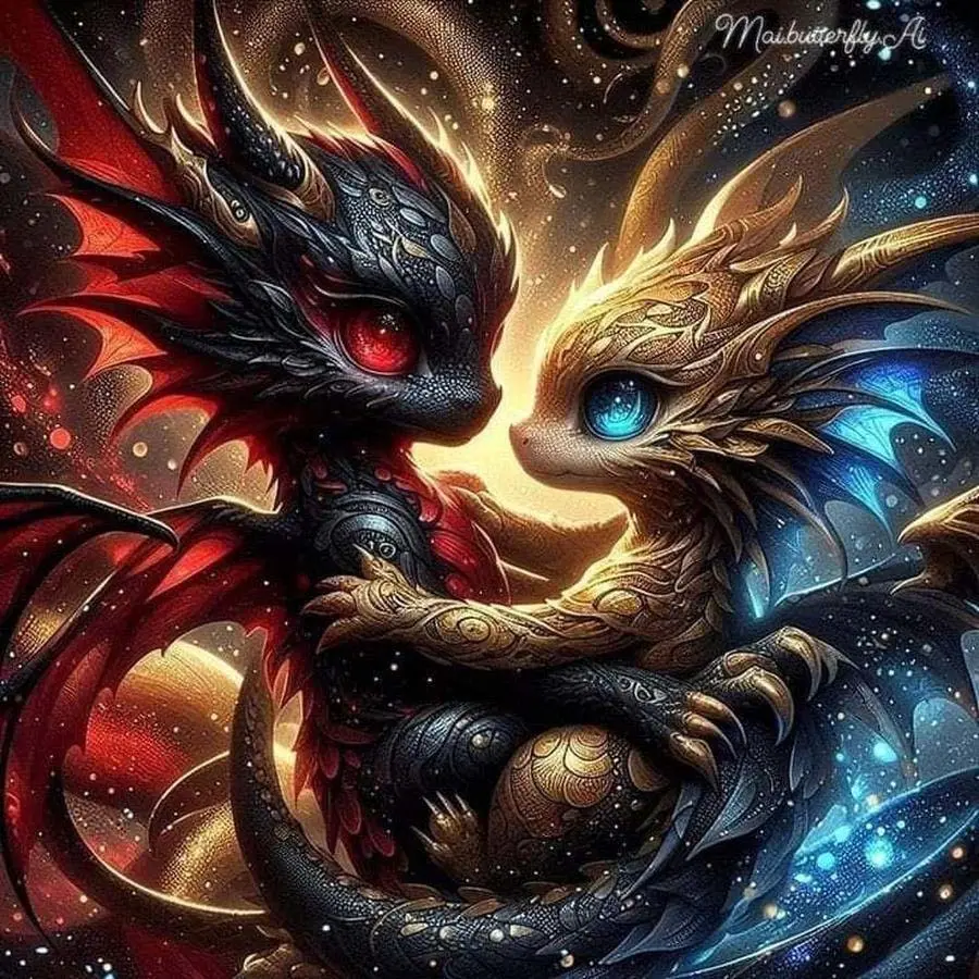 5D DIY Full Diamond Round Drill Painting - Diamond Painting Kit Double Dragons Embrace Mosaic Canvas DIY Wall Art, Home Wall Decoration