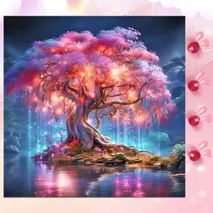 5D DIY Full Drill Round Diamond Painting - Dream Tree. Mosaic, Canvas - DIY Decorative Art, Home Wall Decor, Suitable for Halloween, Christmas, Birthday and Anniversary Gifts.
