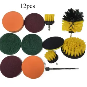 12 Pack Power Drill Brush Attachments Set, Multi-Purpose Scrub Pads, Sponge and Extended Long Attachment, Universal Power Scrubber Cleaning Kit, Ideal for Grout, Tile, Sink, Bathroom, Kitchen and Car Surface Polishing drill brush