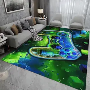 Neon Green Game Controller Flannel Area Rug -2 D Glow in Dark Gamepad Print Soft Mat for Gaming Room & Bedroom, Non-Slip Gamer Decor Rug #NeonGamerRug #2DGameControllerMat #GamingRoomGlowDecor #NeonGamepadCarpet #NonSlipFlannelRug