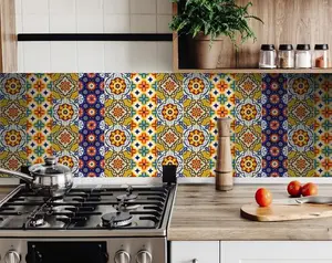360 stand Modern 6x6 in. Blue & Yellow Mosaic Decorative Vinyl Backsplash Tiles Stickers, Easy-Remove Peel & Stick Stick on Backsplash for Kitchen Wall, Removable