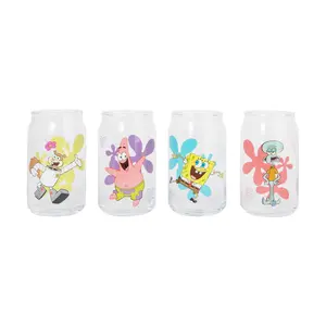 Nickelodeon SpongeBob SquarePants Characters Can-Shaped Glass Cups | Set of 4 Nickelodeon SpongeBob SquarePants Characters Can-Shaped Glass Cups | Set of 4
