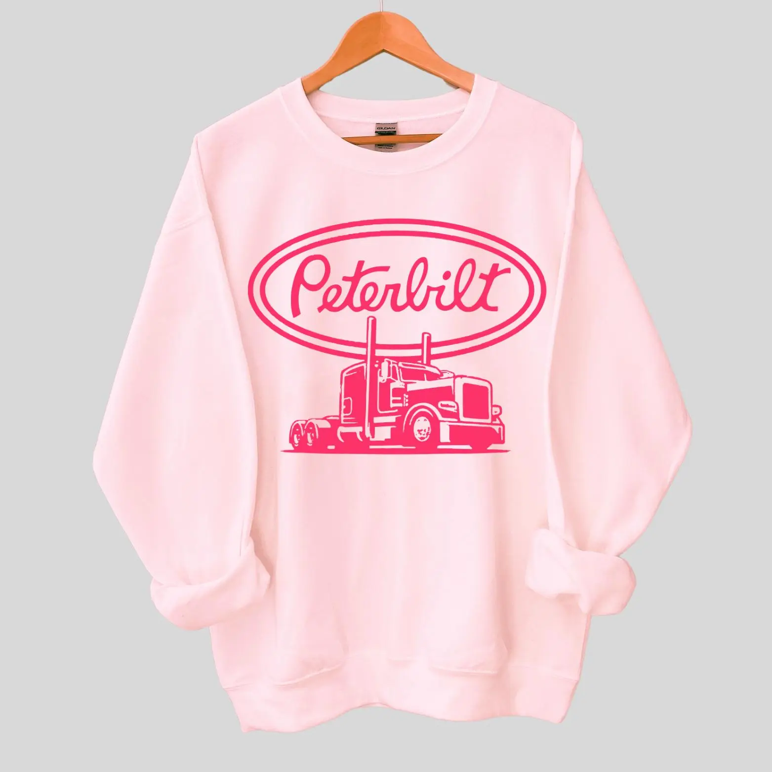 Pink Peterbilt Truck Sweatchirt – Vintage Truck Graphic Sweatshirt, Classic Unisex Menswear & Womenswear, Retro Style, Summer Outfit, Soft Cotton Fabric Sweatshirt for Truckers