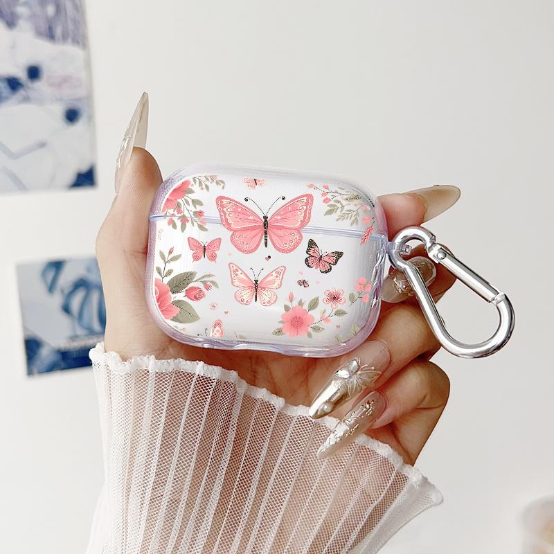 Butterfly Floral Dream Pattern TPU Soft Protective Case for Apple AirPods 4/3/2/1/Pro/Pro2 Transparent Earphone Cover with Keychain Attachment Butterfly Floral Dream Pattern TPU Soft Protective Case for Apple AirPods 4/3/2/1/Pro/Pro2 Transparent Earphone Cover with Keychain Attachment