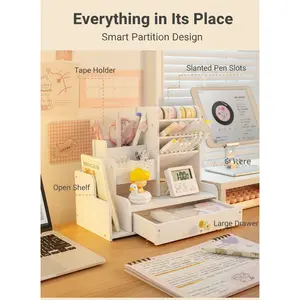 Kawaii Desk Organizer with Drawer - Cute Stationery Storage