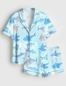 Women’s Ocean Marine Animal Whale Shark Short Sleeve Satin Pajama Set – short-sleeve and long-sleeve pajamas sets.