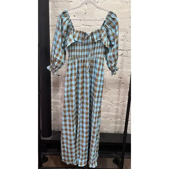 Women's Casual Checker Pattern Ruffle Detail Maxi Dress