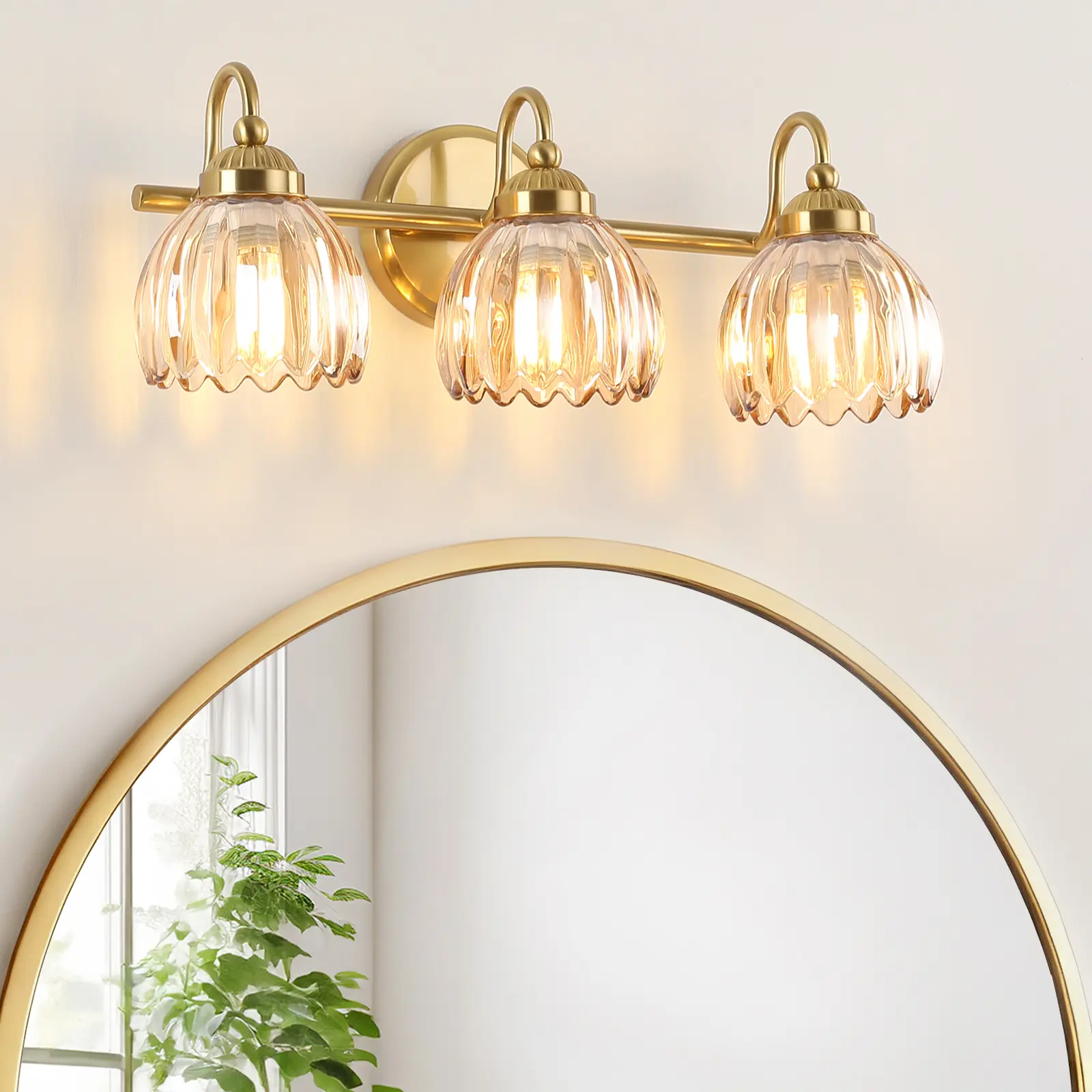 SINERISE Vintage Brass Vanity Light Fixtures with Tulip Glass Shades - Vintage Home Decor Vanity Sconces for Bathroom, Bedroom