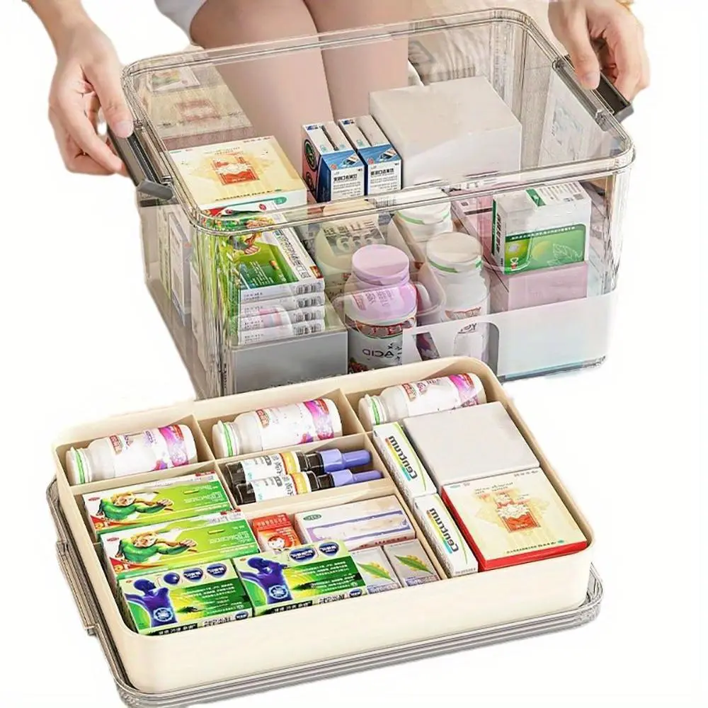 Clear Transparent Medicine Storage Box with Handle, 1/2-Count Large-Capacity Plastic Pill Organizer, Portable Multipurpose Dustproof Storage Box Container Organizer, Household Home Organizer #GLOBAL PICKS
