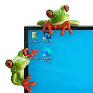 IMOLI 2 PCS Funny Resin Frogs Decor, 3D Creative Craft Frog Gifts Cute Frog Figurine Computer Monitor Plant Pot Office Desk Decor Personalized Car Dashboard Decorations Rearview Mirror Accessories