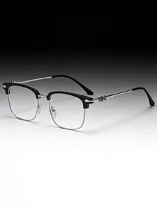 Vintage Half Frame Metal Flat Lens Glasses, Fashion Trendy Anti-Blue Light Eyewear, Casual Style All Seasons, Trendy Frames, Fda Registered