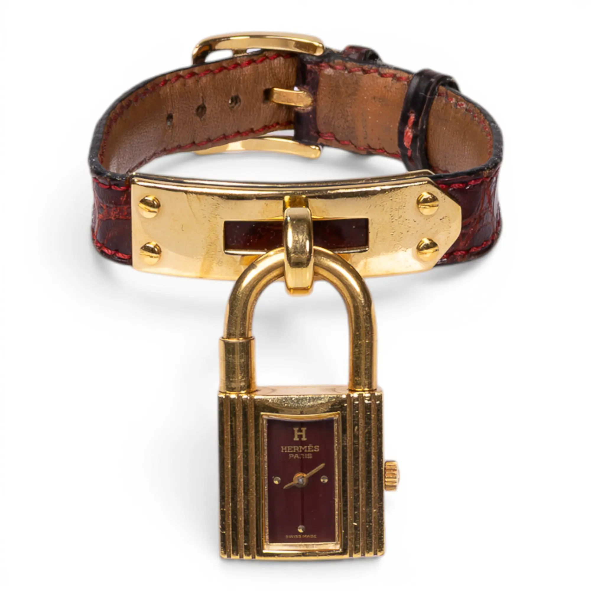Hermes Kelly Watch Maroon Leather Gold H26052703