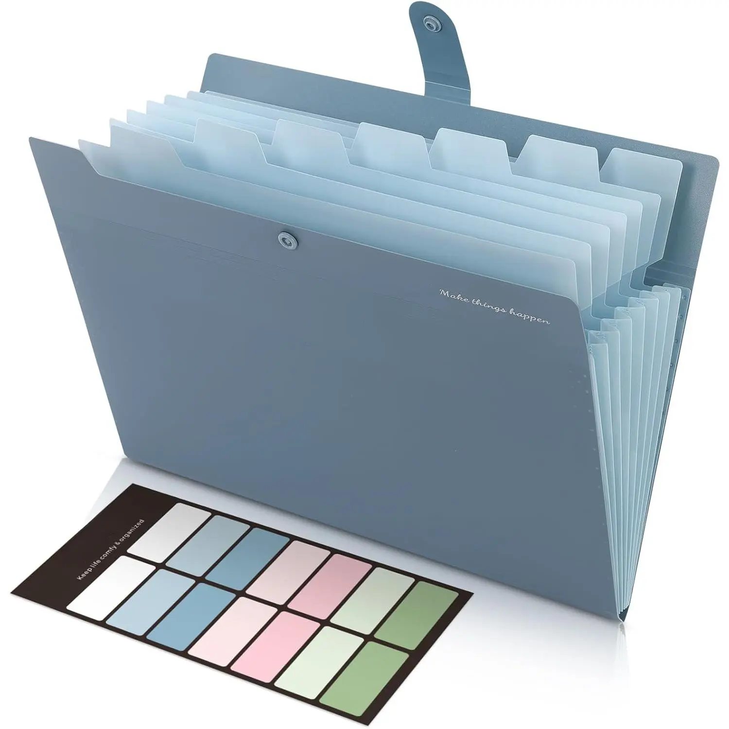 Plastic 8-Pocket Accordion File Organizer, Polypropylene Portable Folder with Latch, Snap Closure & Labels, 13x10x0.7in Letter/A4 Holder for Business Tax Documents, Office Supplies Enhancing Productivity & Maintaining Neatness, Blue