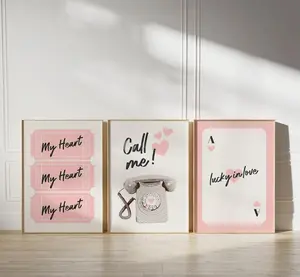 Valentines Day Decor Set of 3 Poster, Cute Pink Black Valentines Decor, Ticket Print, Ace of Heart Poster, Retro Romantic Set