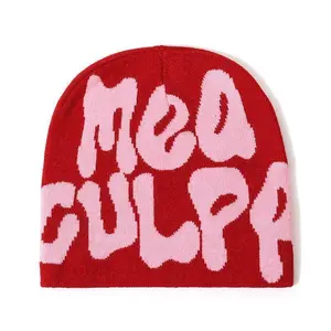 Unisex Knit Cap Patterned Monogrammed Cap Winter Warm MEA  Beanies Hats Hip-hop Soft Stretch Warm Knitted Slouchy Cap