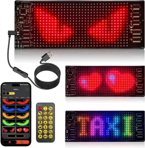Programmable LED Car Sign 6.81in x 2.75in with LED Eyes Customizable Text & Animation for Motorcycle Windshield Store Car Hotel Event Festival