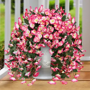 Faux Silk Artificial  for Outdoor Spring Summer Decoration 2 Count Morning Glory Realistic Design