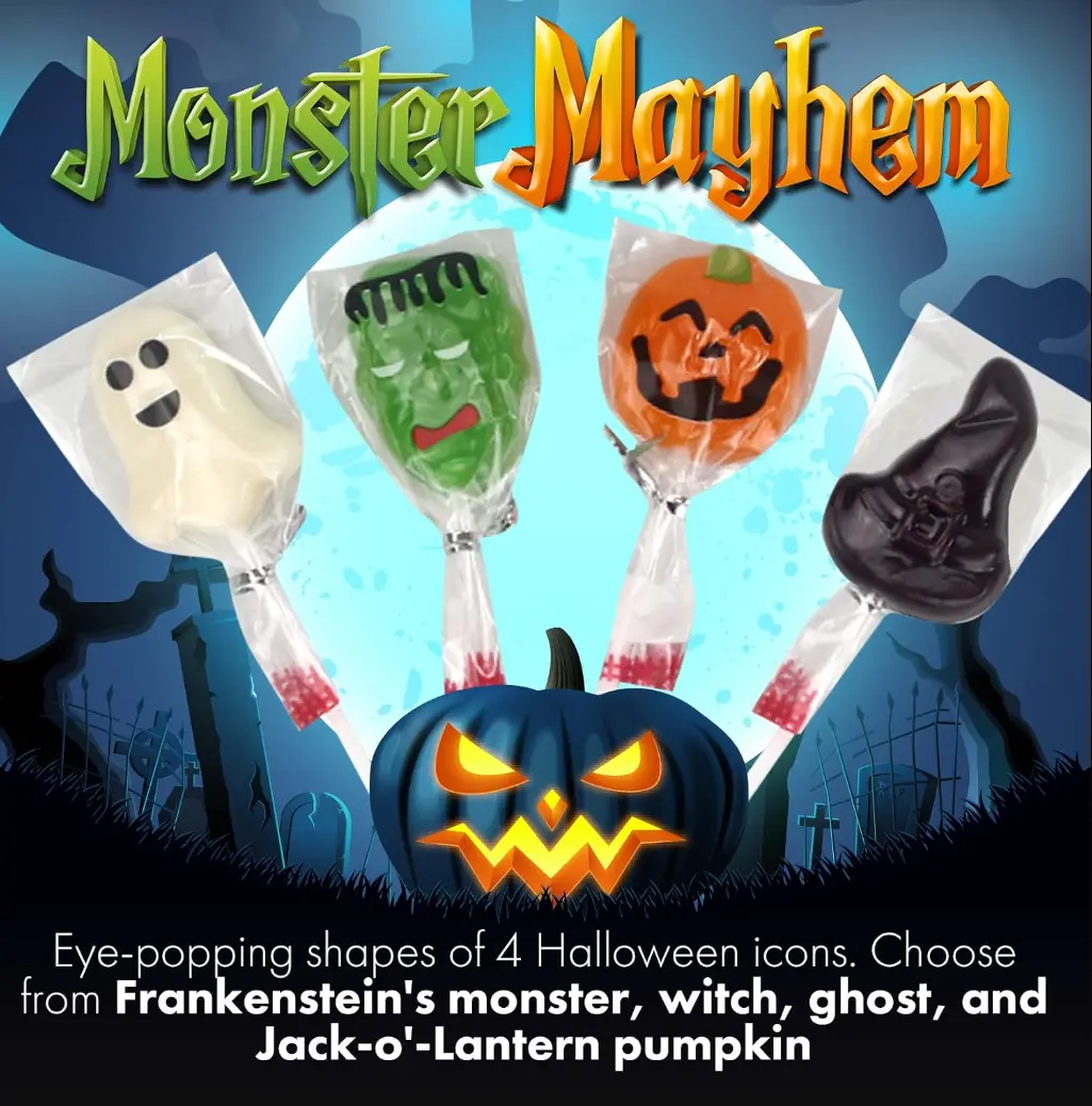 Halloween Lollipops for Kids, Individually Wrapped Assorted Spooky Candy Suckers, 30 Count Box