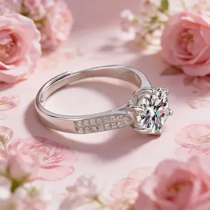 Luxurious Starlight Double Row Six Claw Wedding , Opening  , Exquisite Box Packaging hawaiian rings Sparkling Zircon Inlay