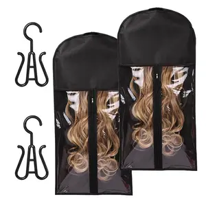 Wig Storage Bag with Hook, 2 Counts/set Zipper Transparent Dustproof Wig Storage Bag, Hair Extension Holder, Wig Tool for Salon & Home Use